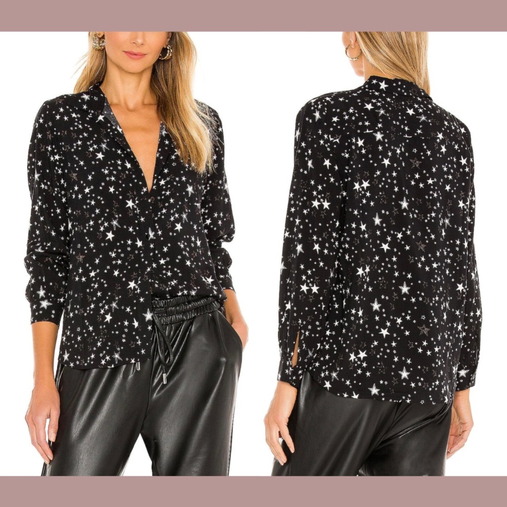 NEW Rails‎ [ XS ] Noemi Star Button Down Long Sleeve Blouse in Black Galaxy